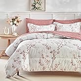 AIKASY Twin Comforter Set 6 Pieces- Soft Microfiber, Reversible Cute Floral Bedding Comforter Sets (1 Comforter, 2 Pillow Shams, 1 Flat Sheet, 1 Fitted Sheet, 2 Pillowcases)
