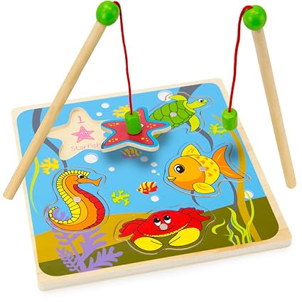 Wooden Wonders Lift & Look Magnetic Fishing Game with 2 Poles (5 pcs.) by Imagination Generation