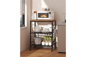 DreamPine Kitchen Rolling Cart with Storage, 3 Tier Microwave Stand on Lockable Wheels, Small Utility Cart, Coffee bar&Tea Table, Organizer Shelves for Kitchen, Office, Living Room