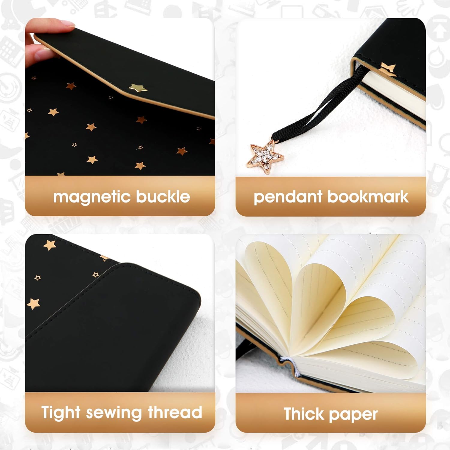 Star Journal for Women Leather Girl Journal Lined Teen Diary for Girls Magnetic Notebook Travel Diary Personal Organizer with Creative Envelope Style for Teenagers A5 5.9x8.5inch Black : Office Products