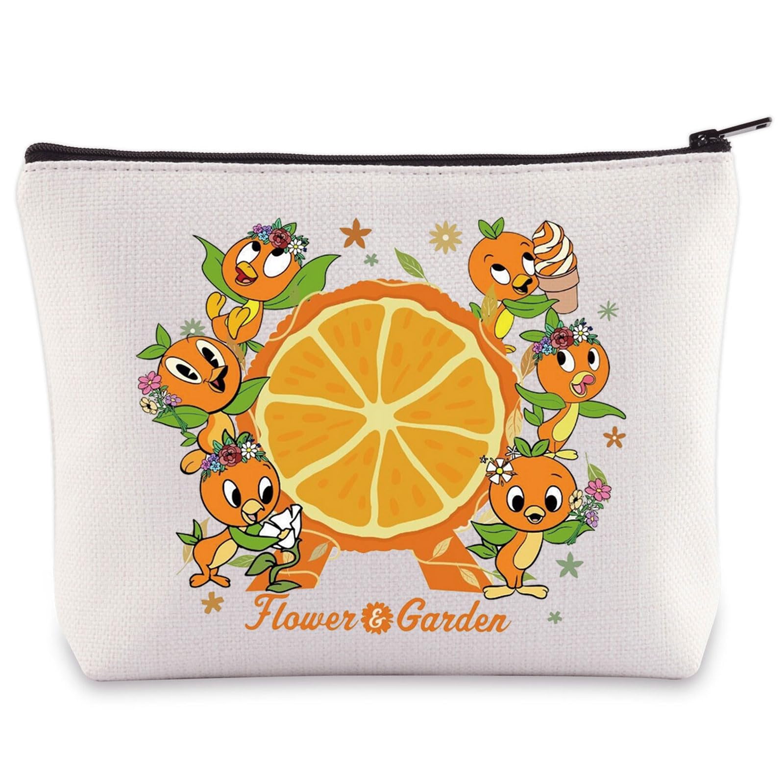 WZMPA Orange Bird Cosmetic Bag Orange Bird Lovers Gift Flower and Garden Orange Bird Makeup Zipper Pouch Bag, Flower＆Garden, Cosmetic Bag