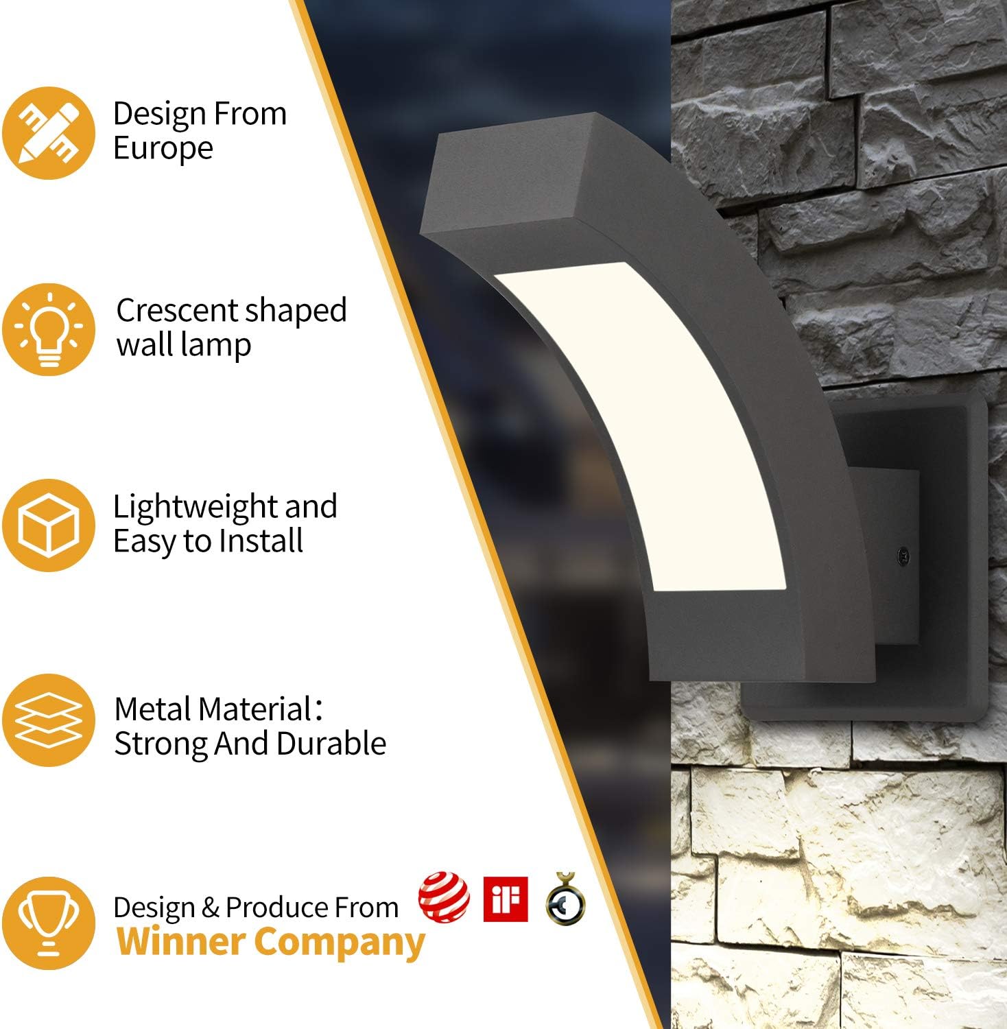 Inowel Outdoor Wall Sconce Exterior IP54 Waterproof Wall Lantern Fixture Kit Modern LED Wall Mount Light Lamp Anti-Rust Grey Finish Aluminum Light Body for Porch Entryway Corridor 7.5W 600Lm 3000K - - 