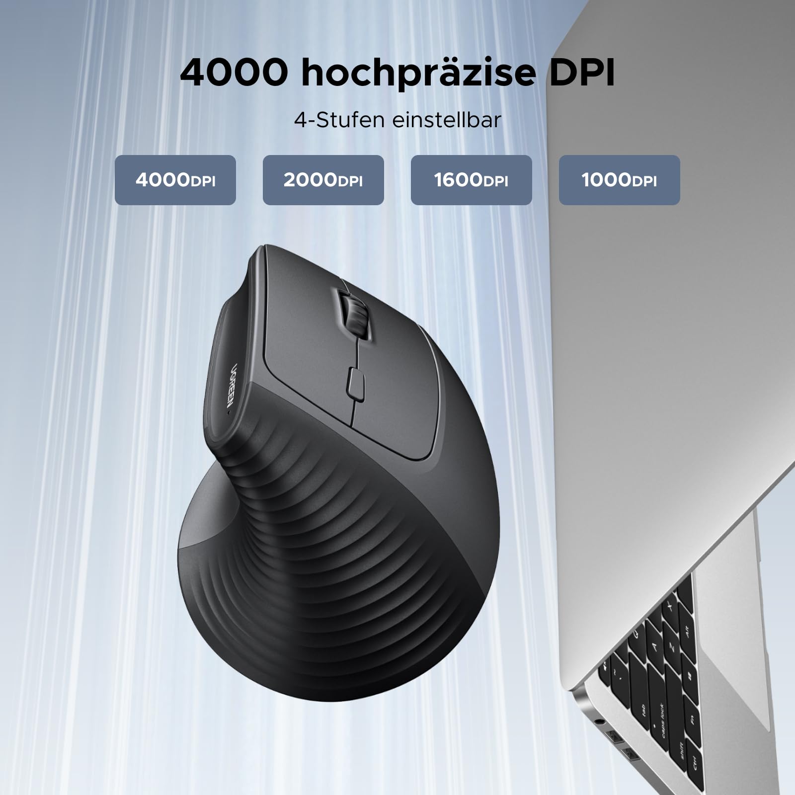 UGREEN 2.4G & Bluetooth Maus Kabellos Vertikale Ergonomische Maus für Windows/Mac OS uzw, 1000/1600/2000/4000 DPI, 6 Tasten (2.4G+BT 5.4) 4