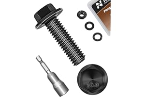 Nailnest M8 x 25mm Flanged Hex Head Bolts and Nuts, External Flange Hex Drive Screws, Class 10.9 Black Zinc Plated Alloy Stee