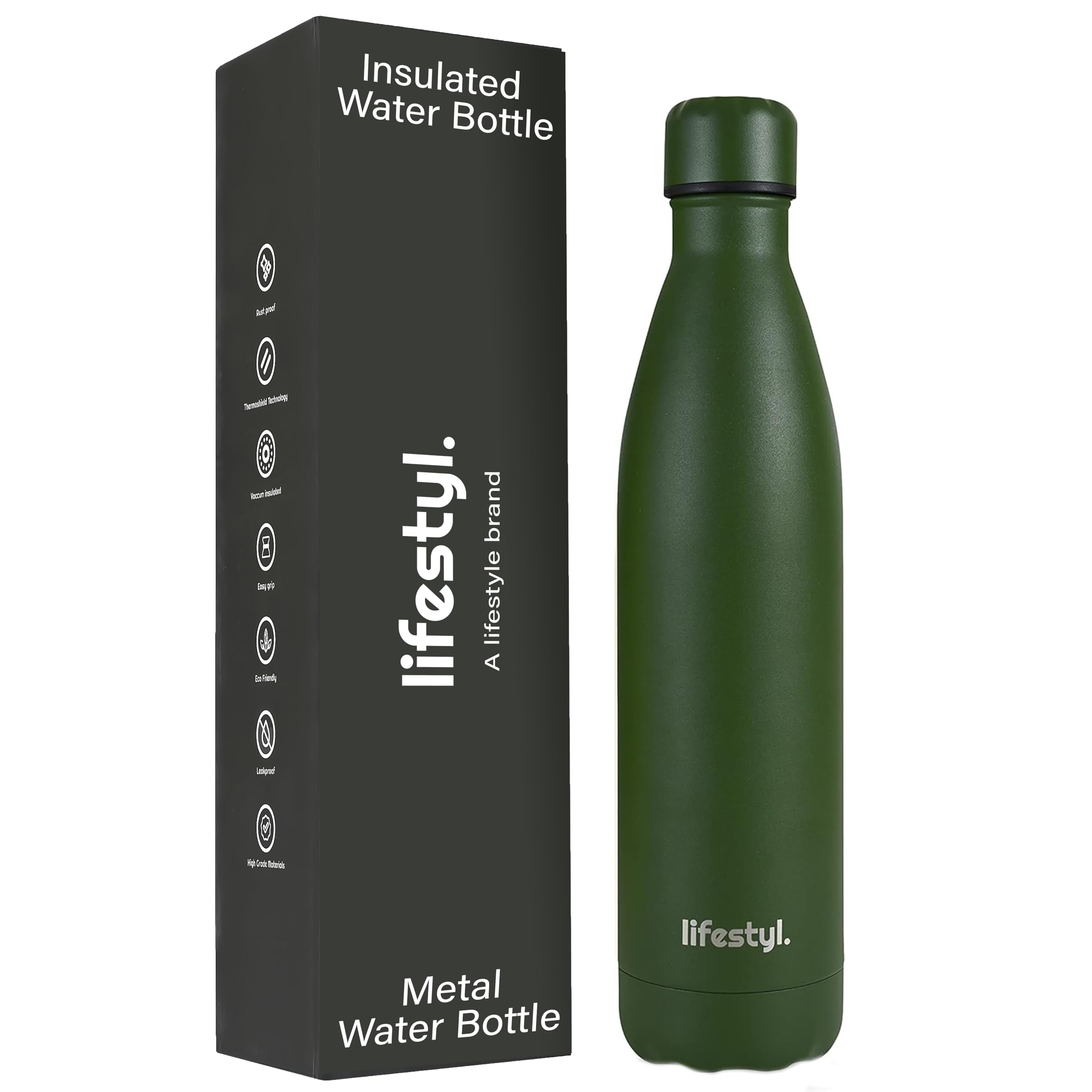Lifestyl Stainless Steel Water Bottle | 24 Hrs Cold & 12 Hrs Hot| Thermoshield Technology Vacuum Insulated Metal Water Bottles, Leak-Proof Drinks Bottle for Gym (Sage, 1000 ml)