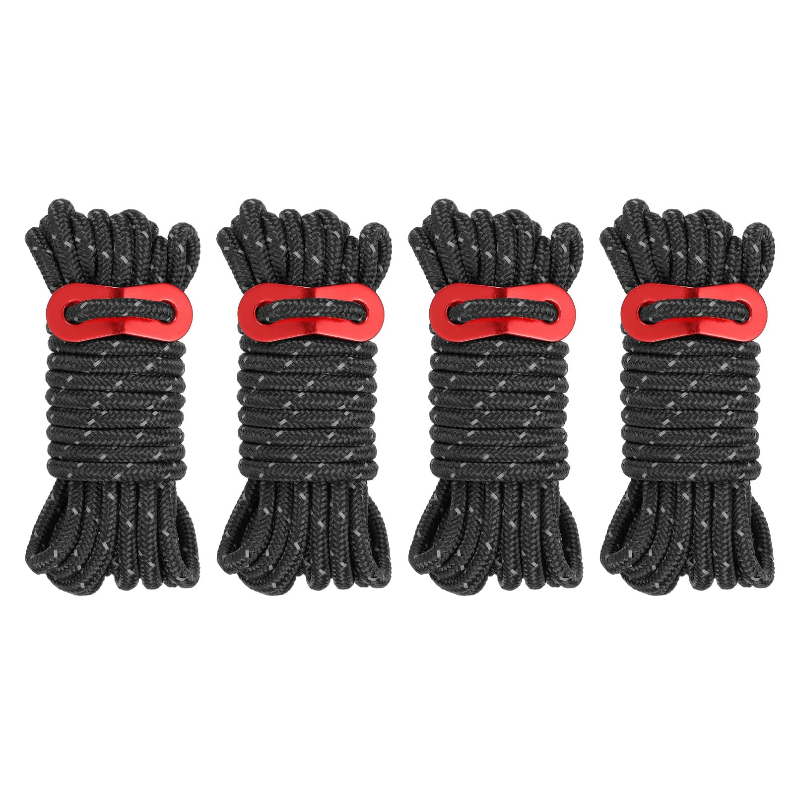 PATIKIL 5mm Tent Rope, 4 Pack 13ft Reflective Guyline Cord Tied Downs Rope Paracord Cord Camping Ropes with Red Aluminum Cord Adjusters for Camping Hiking Tent, Black