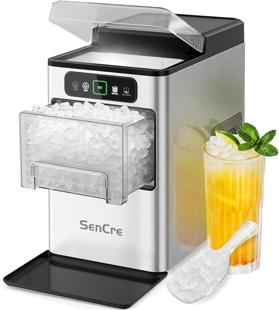 SenCre Nugget Ice Maker 40lbs/Day Countertop Ice Makers Chewable Pellet Ice | Ice Machine Ready in 5-Mins One-Click & Self-Cl
