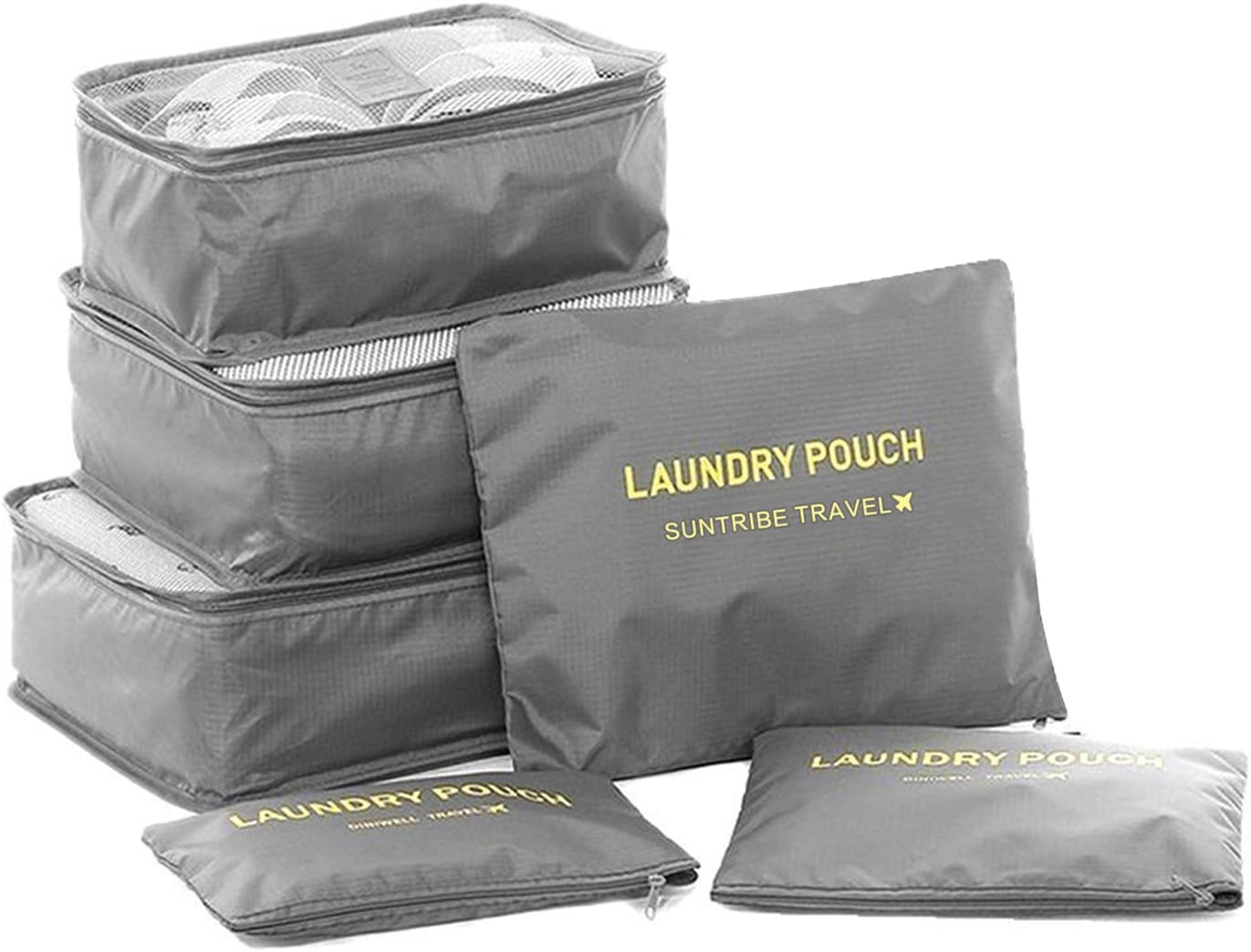 6 Set Packing Cubes,Travel Luggage Organizer-3 Travel Cubes + 3 Pouches (Grey)
