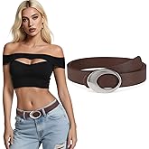 JASGOOD Women Leather Belt with Timeless Oval Silver Buckle Trendy PU Leather Waist Belt for Ladies Jeans Dress Pants,Coffee