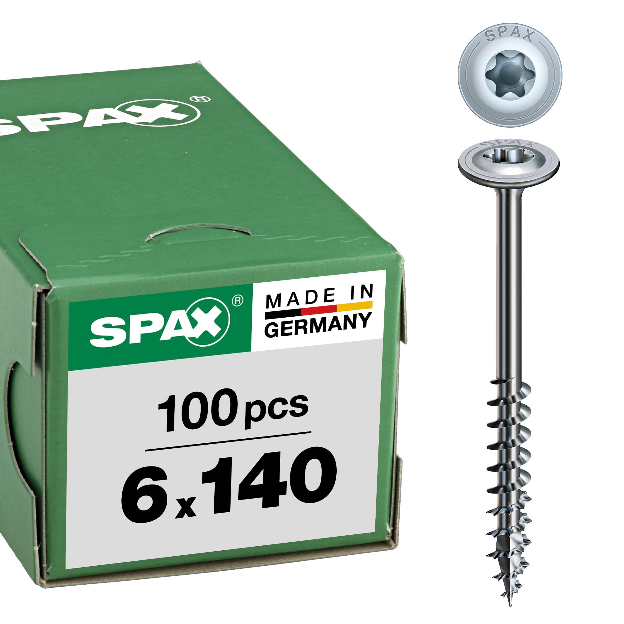 Spax Disk Head Wood Screw 6.0 x 140 mm, Pack of 100, T-Star Plus, Partial Thread, 4Cut, Wirox A3J, 251010601405 — image 1