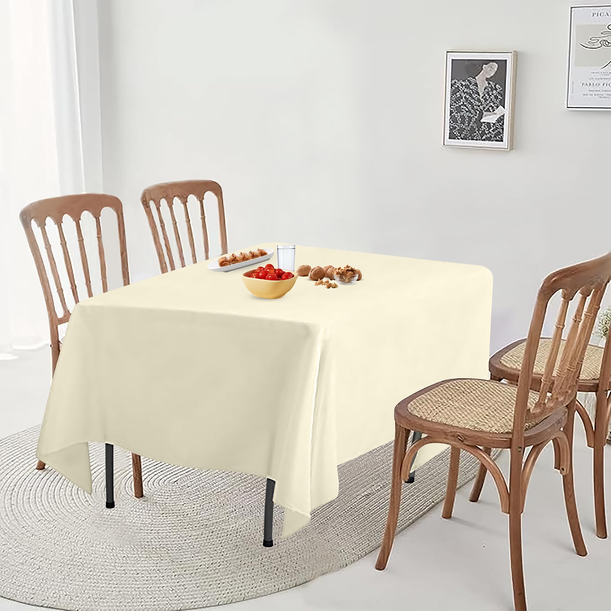 Trimming Shop Square Tablecloth, 54" x 54" Premium Linen Tablecloth Washable Spill Proof Polyester Dining Table Cover for Restaurant Cafe Wedding Birthday Party Table Decoration, Ivory, 1pc