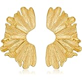 WOWORAMA Gold Flower Earrings for Women Chunky Gold Statement Earrings Vintage Metal Flower Leaf Earring Trendy Floral Drop Dangle Earring Jewelry