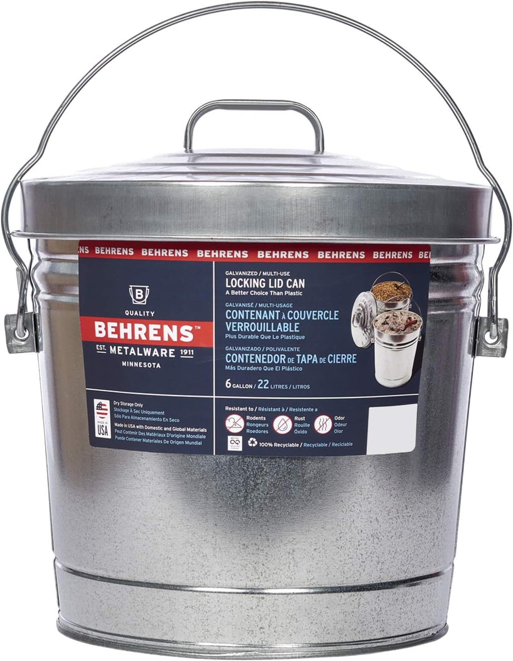 Behrens Galvanized Steel Can with Locking Lid 6 Gallon: Garden & Outdoor