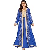 Embroidery Abayas for Women Muslim Moroccan Floral Maxi Kaftan Dress Arabic Islamic Dubai Robe Ramadan Prayer Clothes