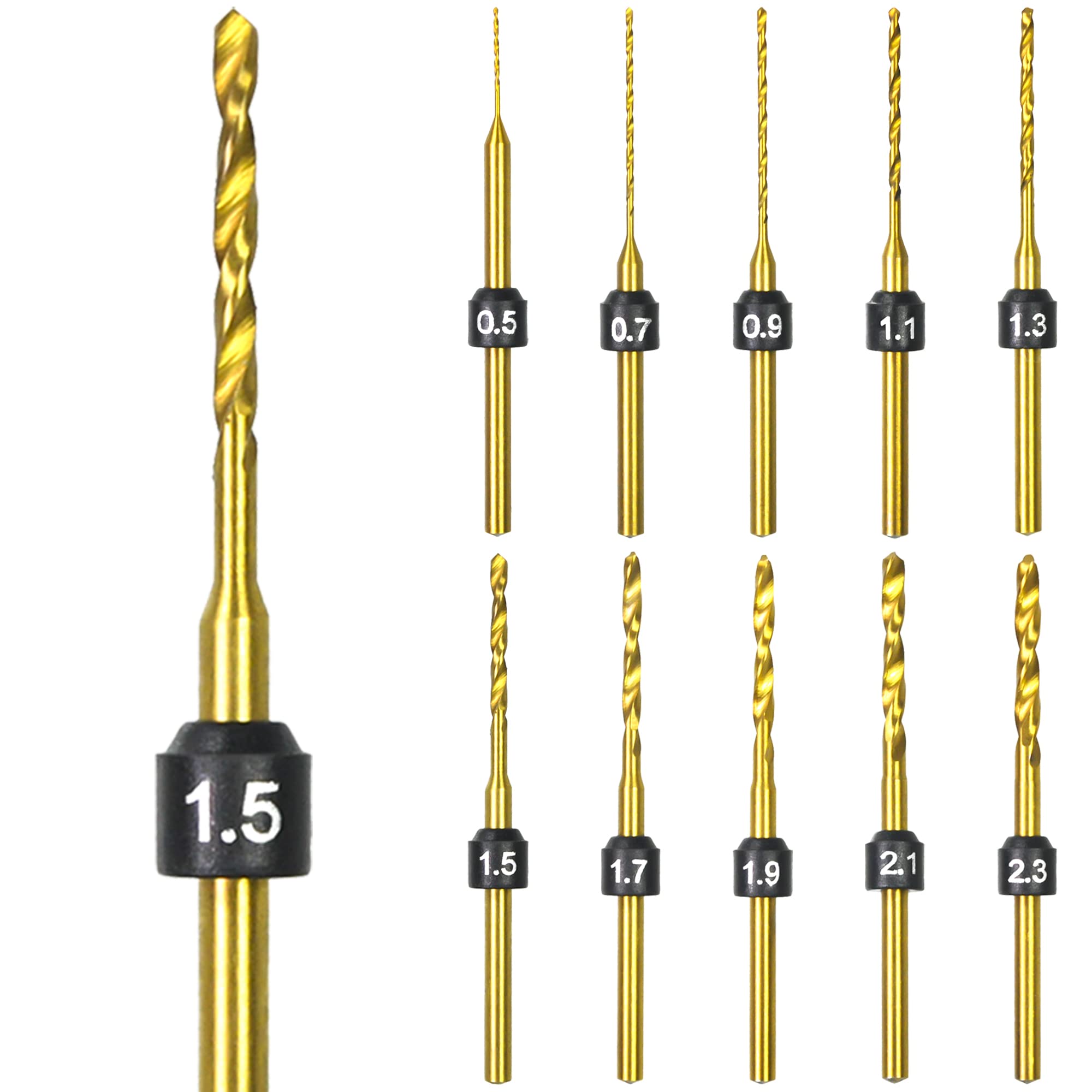 ARROWMAX Mini Twist Drill Bits Set, Size Marked, 0.5mm-2.3mm, Titanium Coated High Speed Steel Micro Drill Bits, 3/32-Inch Shank, Hole Drilling Tool for DIY, Jewelry, Amber, Beads, Wood (Set B) — image 1