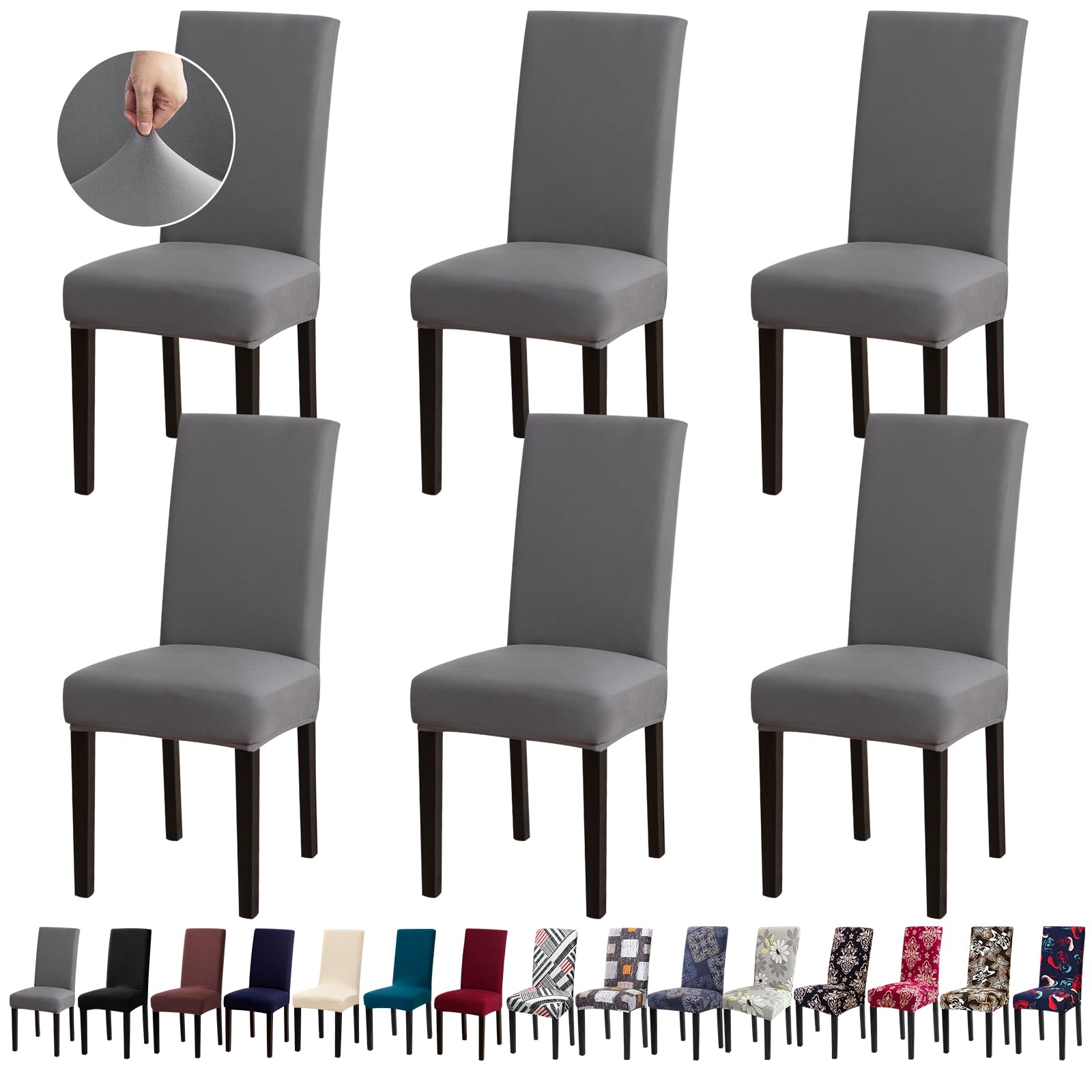 Photo 1 of Fafua Chair Covers, Stretch Kitchen Dining Room Chair Covers Set of 6, Removable Washable Dining Chair Slipcovers for Home, Hotel, Banquet
