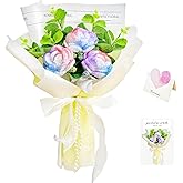 MAIQUNE Crochet Flower Bouquet,Handmade Knitted White Rose Bouquet,Yarn Art Flowers,Crocheted Artificial Flowers Gifts for Mom Valentine's Day Mother's Day Birthday Wedding Home Decor (Gradual Rose)