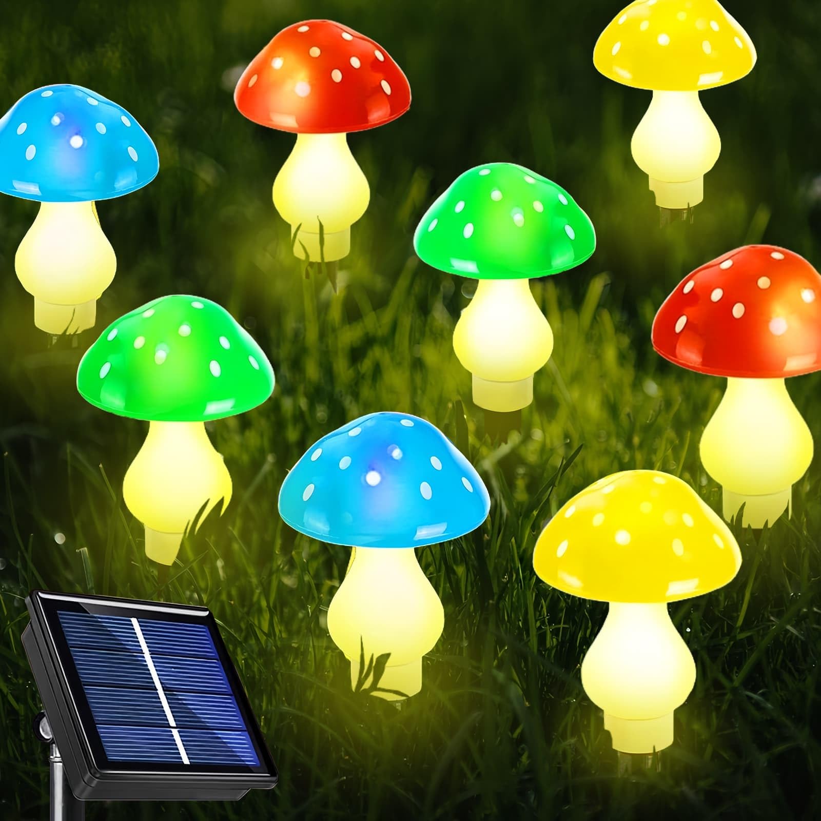 Eidoct Mushroom Solar Lights Outdoor Garden, Solar Powered Mushroom Stake Lights for Outdoor Decor, Solar Powered Waterproof, 8 Lighting Modes (8 Mushrooms)
