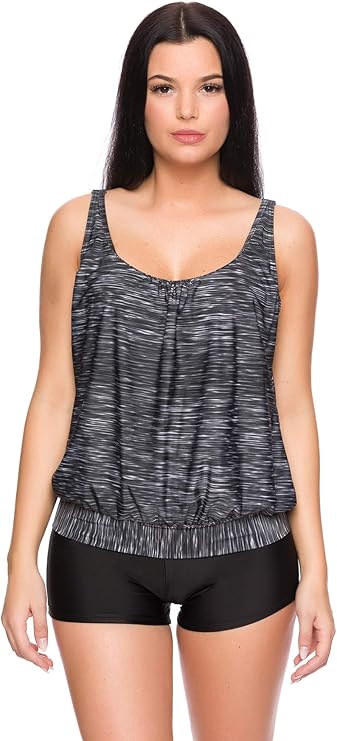 2 Oberteile und 1 High Waist Slip f5552 Damen Oversize Tankini Set zum Kombinieren Octopus 3tlg