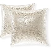 Xinrjojo Gift, Euro Champagne Silver Super Soft Sparkling Decorative Solid Glitter Square Cushion Cover Handmade Pillowcase with Hidden Zipper, 2 Packs,16x16 inch(Silver- Champagne)
