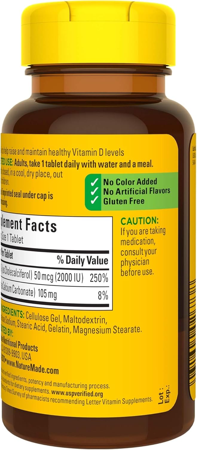 Nature Made Vitamin D3 2000 IU (50 mcg) Tablets, 100 Count for Bone Health† (Packaging May Vary): Health & Personal Care