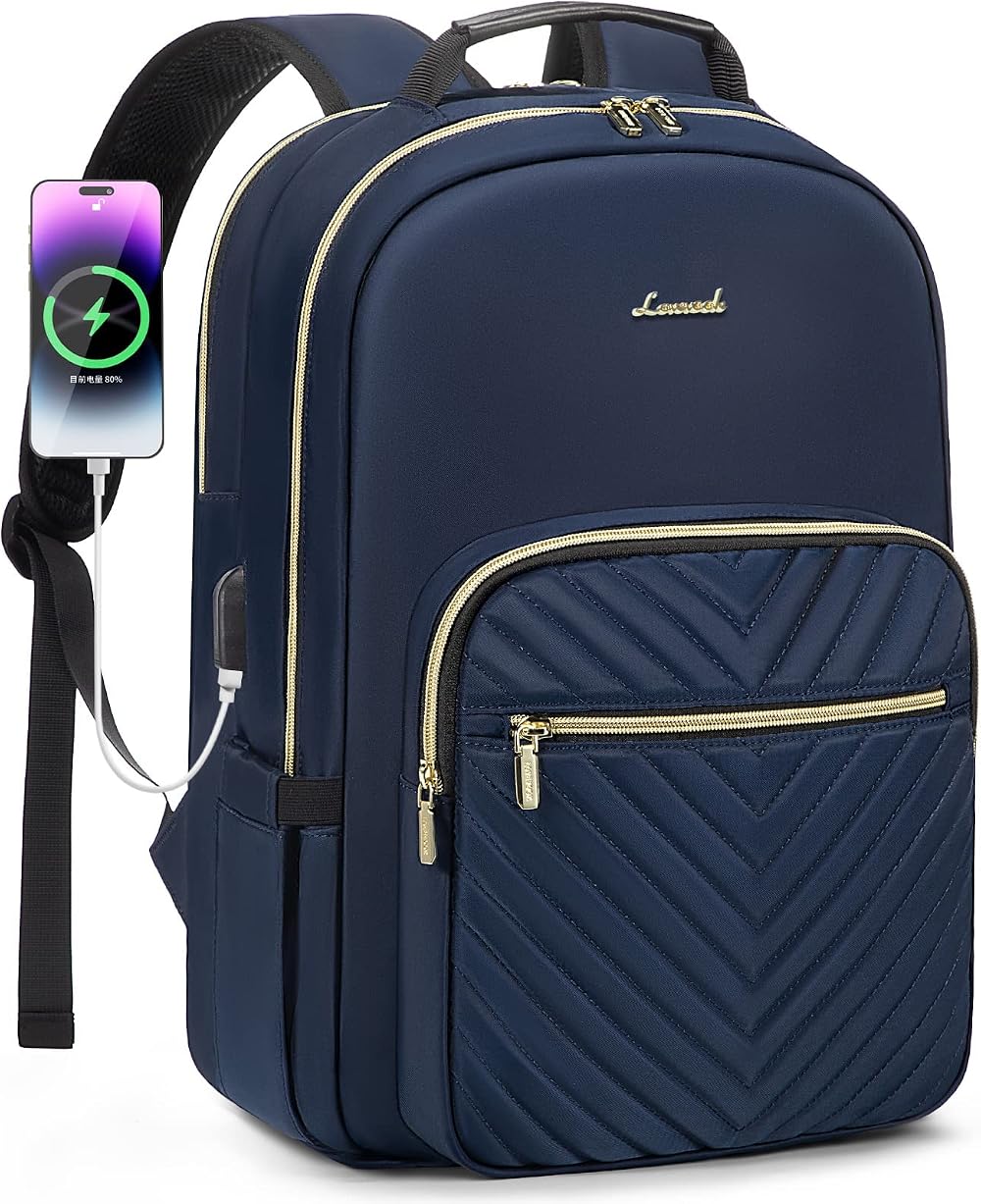 LOVEVOOK Laptop Backpack 15.6 Inch Women USB Charging Navy Blue