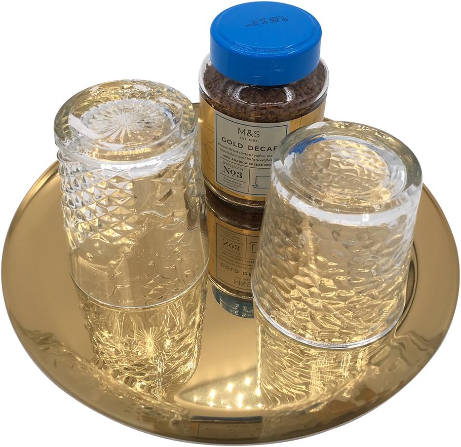  | Round Stainless Steel Serving Tray/Bottle Cosmetics jewelry Tray, Gold, 11 inch diameter: Serving Trays