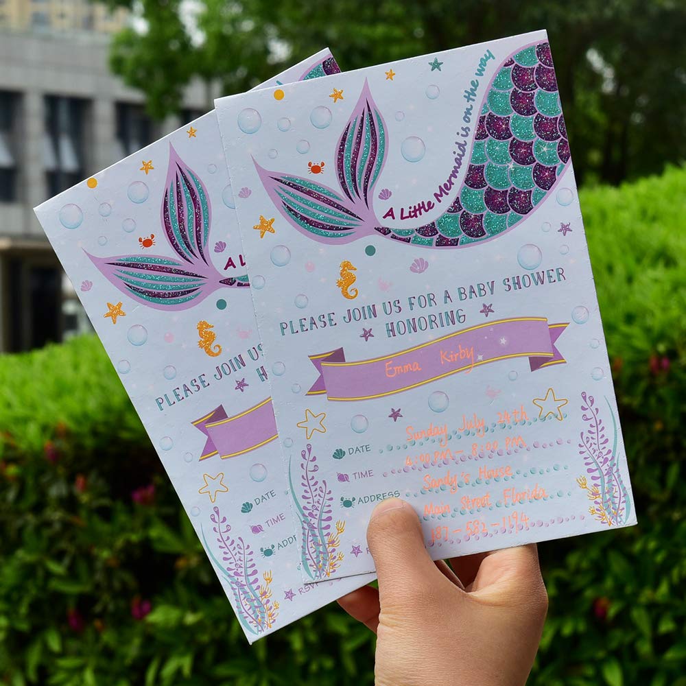 WERNNSAI Invitaciones de la Sirena 20 Set Mágico Resplandecer Llenar
