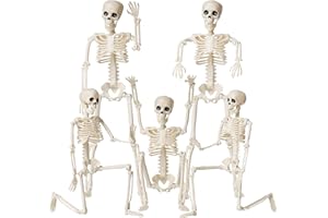 COYOAL Halloween Skeletons Decorations, 16" Posable Plastic Skeleton 5 Packs, Full Body Skeleton Bulk with Movable Joints, Realistic Spooky Scary Skeletons for Outdoor Indoor Halloween Party Haunted House