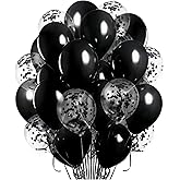 100 Pcs Black Balloons 12 inch and 10 Pcs Black Confetti Balloon Total 110 for Wedding, Graduation, Birthday Party Decoration