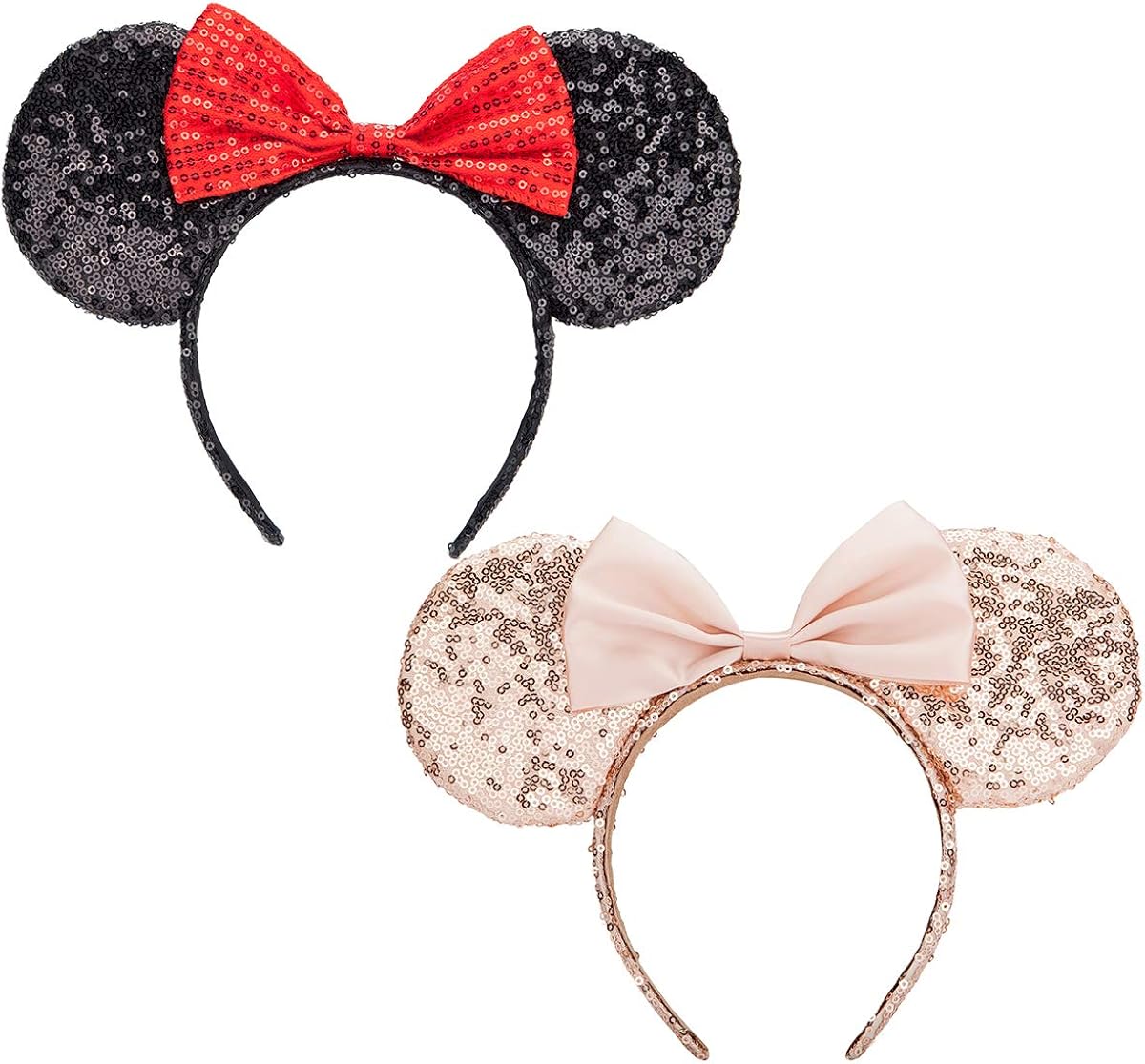 Mouse Ears headband,2pcs Sequin Headband Glitter Hairband for Baby Shower Headwear Halloween Theme Party Decorations (Red&Gold)）: Clothing
