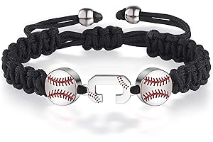 XOYOYZU Baseball Bracelets Gifts for Men Athletes Jersey Handmade Braided Adjustable Initial Letter Bracelets Personalized Gifts for Men