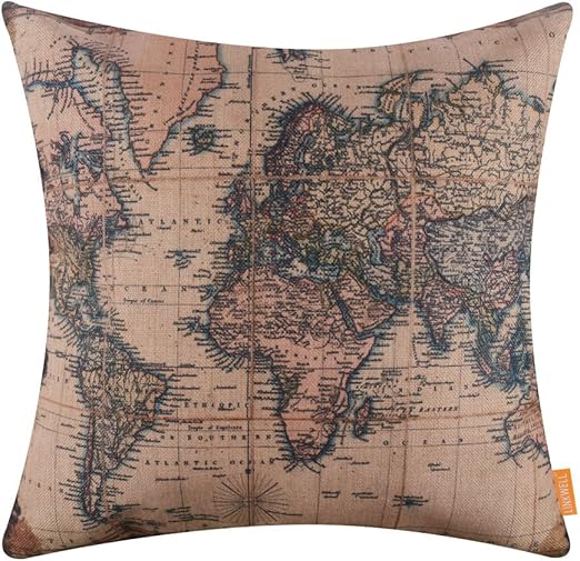 Amazon Com Linkwell 18x18 Inches Antique Old World Map Burlap