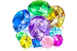 Prehalpty 10pcs Extra Large Diving Gems for Pool for Kids,4pcs 60mm Oversized Diamonds and 6pcs 30mm Acrylic Gems Pirate Treasures,Swimming Pool Toys Favors and Sensory Bin Filler