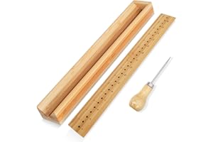 ELASIGNSHOPO Book Binding Cradle, Wood Bookbinding Punching Cradle with an Awl, Bamboo Signature Punching Cradle with Piercing Guide 10 mm Hole Spacing, Portable Book Binding Tools Kits for Book DIY Crafts