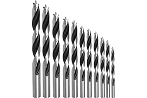 TIBOO DAY 15 Pcs Brad Point Wood Drill Bits for Woodworking, Carbon Steel Brad Point Drill, Metric Brad Point Drill Bits with Double Flutes Design for Soft & Hard Woods MDF Acrylic, (1/8"-33/64")