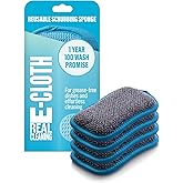 E-Cloth Washing Up Scrub Pad, Sponge for Cleaning - 4 Pack | Reusable &amp; Durable Kitchen Sponge for Dishes &amp; Sink, Non Scratch, Multi Purpose Scrubber, Machine Washable