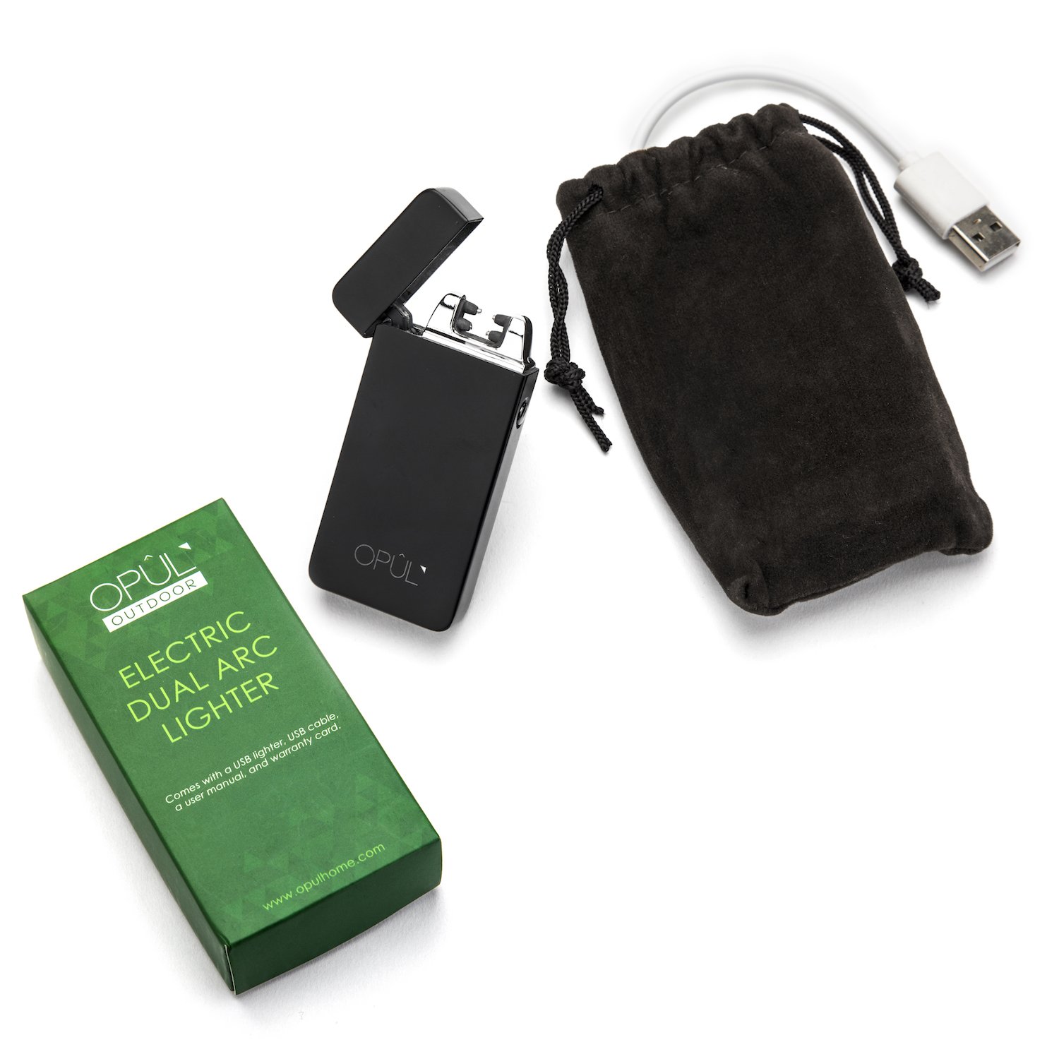 Briquet Double Arc Électrique, Briquet USB Electrique Sans Flamme, Briquet Tesla Rechargeable à l\'Epreuve du Vent, avec Câble, Briquet de Poche à Allumage Sans Gaz en Toute Sécurité pour par Opul