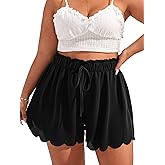 MakeMeChic Women's Plus Size Shorts Scallop Trim Flowy Wide Leg Summer Shorts