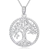 Pextrid 925 Sterling Silver Tree of Life Pendant Necklace,Silver Family Tree Moonstone Necklaces for Women/Mom/Wife,Dainty Gifts for Birthday Anniversary,with 18+2inches Chain