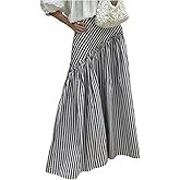 GORGLITTER Women's Striped Maxi Skirt Frill Trim Ruffle Flowy A Line Trendy Boho Long Skirts