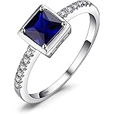 JewelryPalace Square Cut 1ct Created Sapphire Simulated Emerald Solitaire Rings for Her, 14K White Yellow Rose Gold 925 Sterling Silver Promise Ring for Women, Gemstone Jewelry Sets Rings