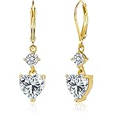 14K Gold 925 Sterling Silver Heart Dangle Earrings for Women, Silver Dangling Drop Halo Hearts Shaped Dangly Earring Cubic Zirconia Leverback Valentine Trendy Earrings
