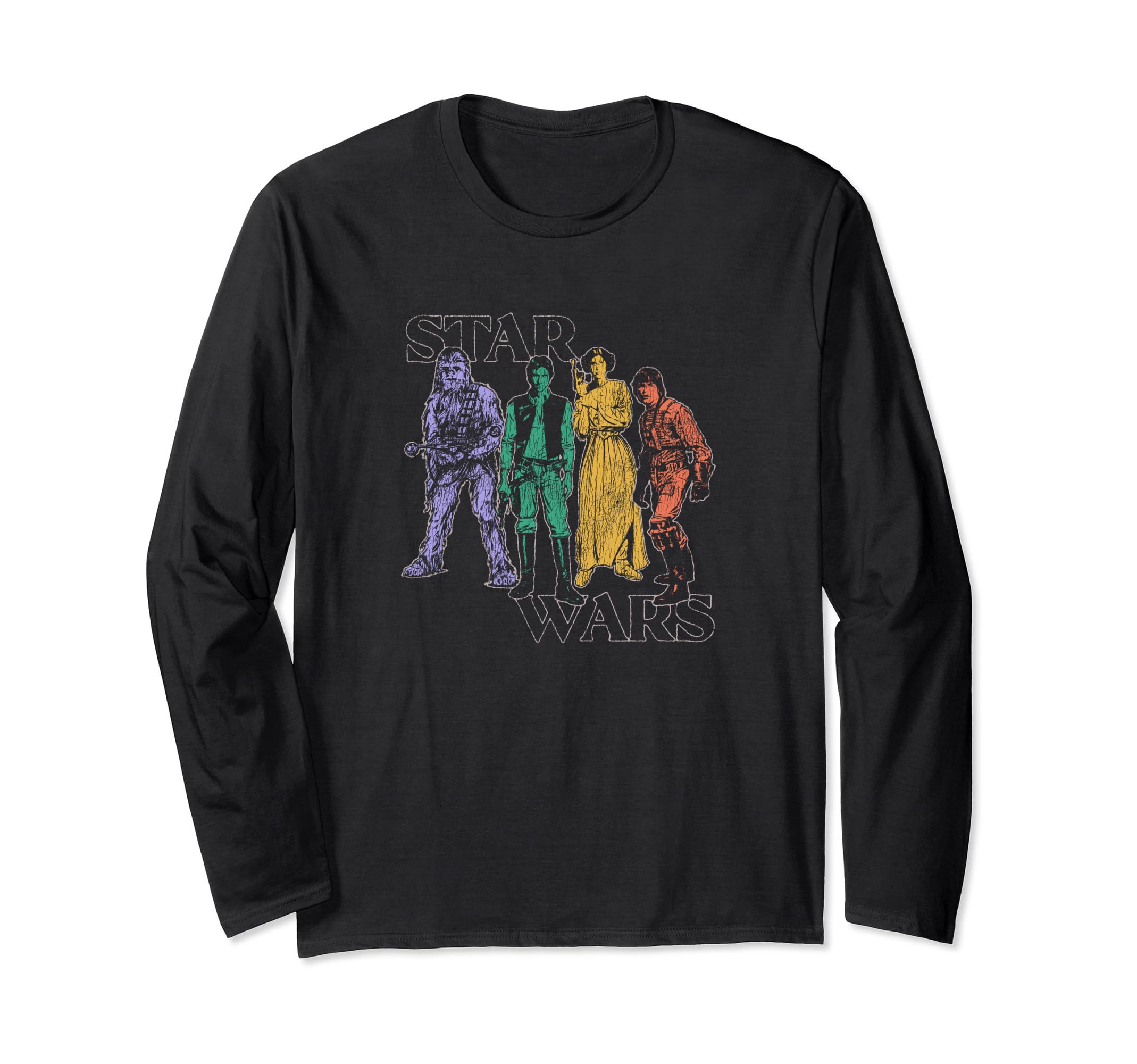 Star Wars Luke Leia Han Solo Chewbacca Rainbow Colors Long Sleeve T-Shirt