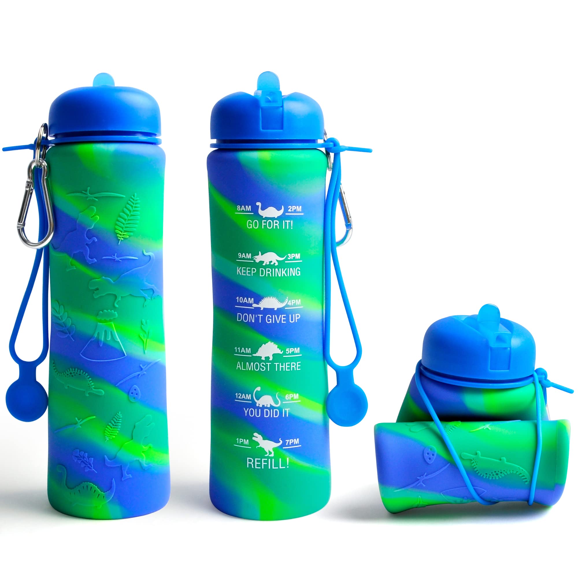 CARESWAY Motivational Water Bottle - 0.6 Litre Foldable Collapsible Gym and Sports Silicone Water Bottle - Running Drinks Bottle For Women, Men, Girls, Boys, Cycling, Hiking, Travel (Tye Dye)