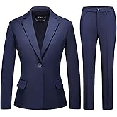 TRONSTORE Women's Business Solid Suit 2 Piece Slim Fit Classic Blazer Pants Set for Women Formal Office
