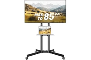 BONTEC Mobile TV Stand with Tilt Function, Rolling TV Cart for 32–85 Inch LED LCD OLED Flat & Curved TVs, Portable Stand with Laptop Shelf, Locking Wheels, Max VESA 600x400mm, 121 lbs Capacity, Black
