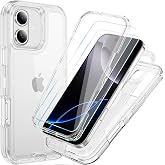 ouyncase Compatible with iPhone 16 Case with HD Screen Protector, Heavy Duty Shockproof [3 in 1] Clear Phone Cases for iPhone 16 6.1" (Clear)