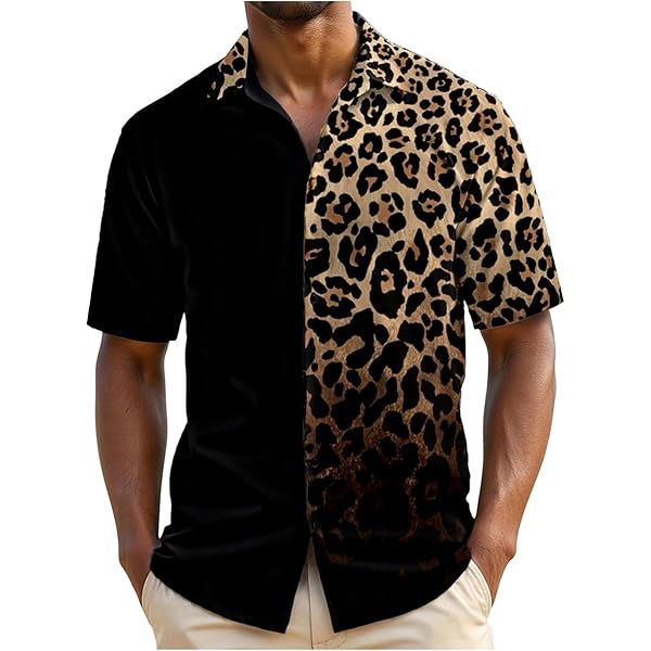 RoseSeek Men's Leopard Ombre Summer Tops Crew Neck Short Sleeve