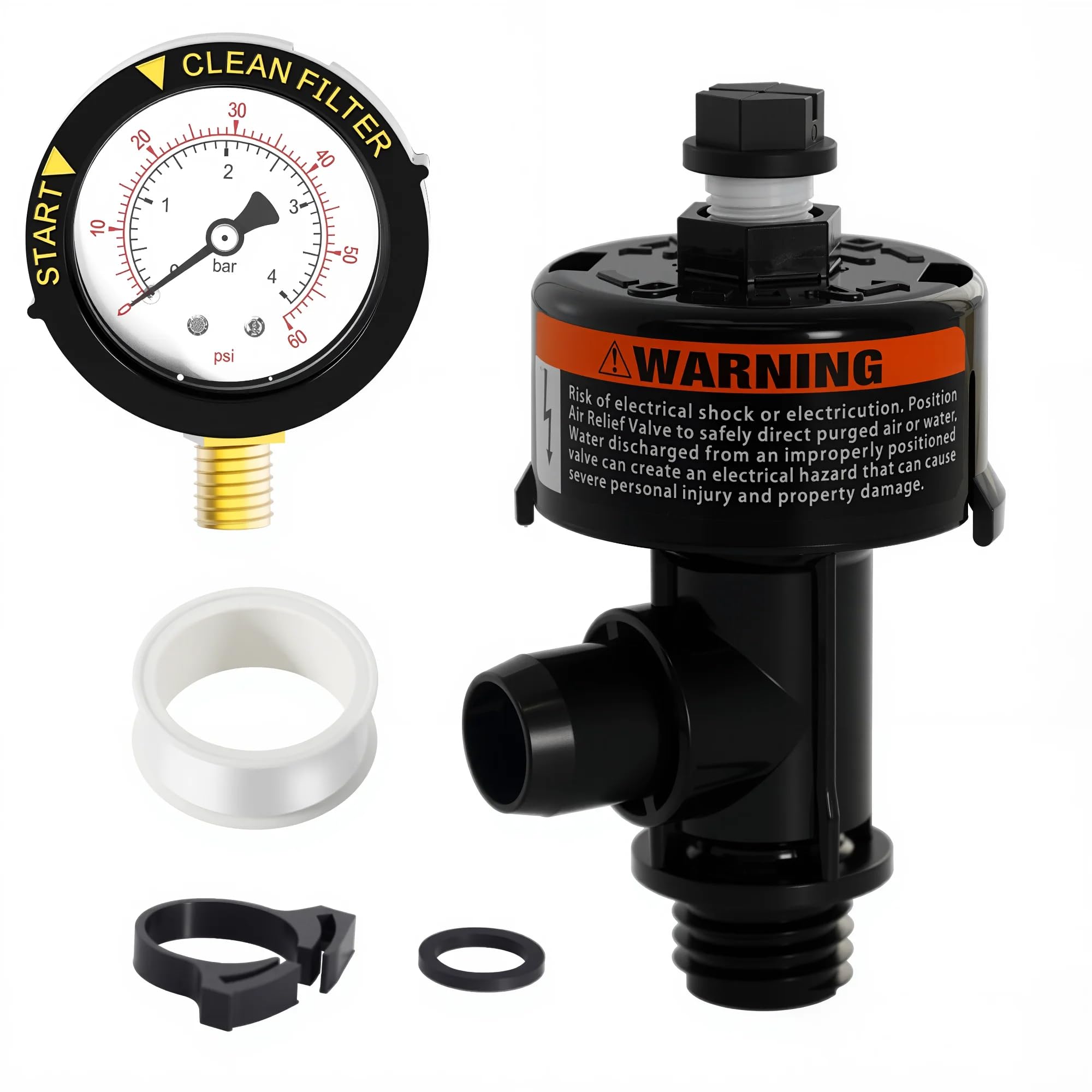 Photo 1 of Air Relief Valve 98209800 Replacement For Pentair 98209800 Air Relief Valve For Pool Filter, Pentair FNS, Clean and Clear, Quad DE and 2000/4000 Series Filters with 190058 pressure gauge(98209800)